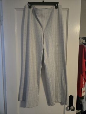 Jones New York Light Gray Windowpane Wide-Leg Trousers